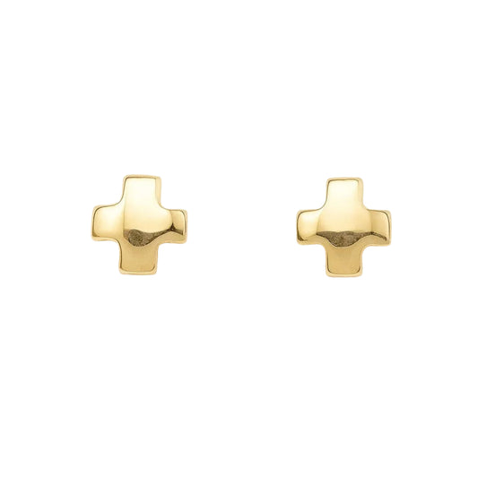14K Yellow Gold Cross Stud Earrings