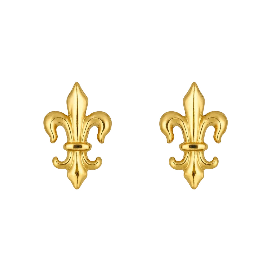 14K Yellow Gold Fleur De Lis Stud Earrings