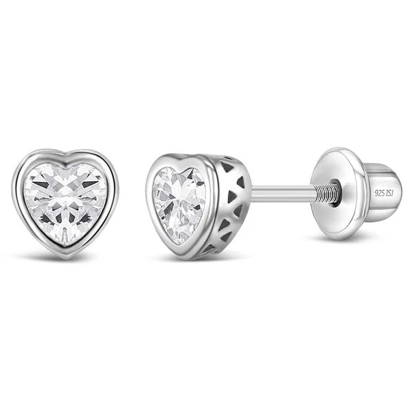 Sterling Silver Clear CZ Heart Children's Earrings