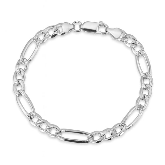 Sterling Silver 180 Gauge Pavé Figaro Link 8"Bracelet