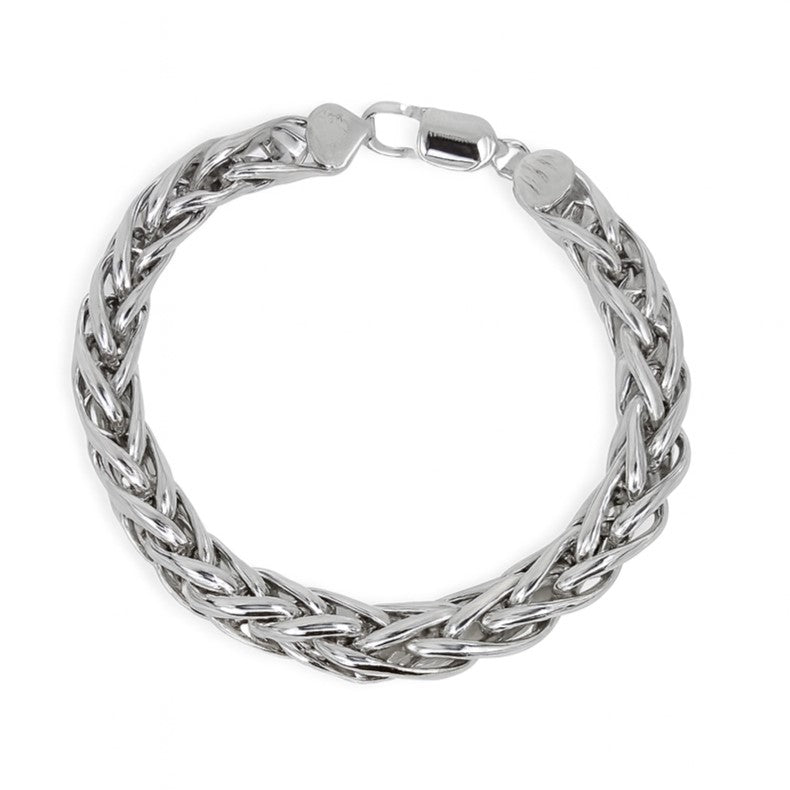 Rhodium Plated Round Wheat Link 8" Bracelet