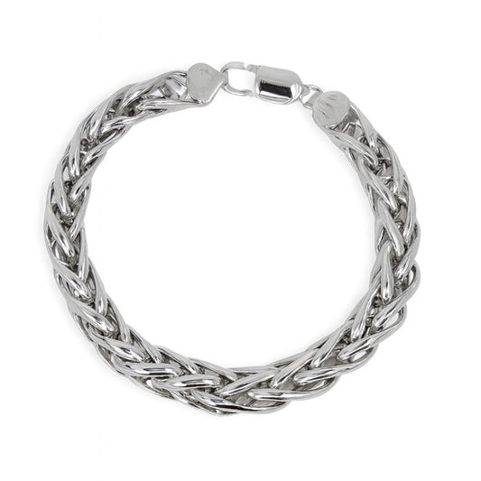 Rhodium Plated Round Wheat Link 8" Bracelet