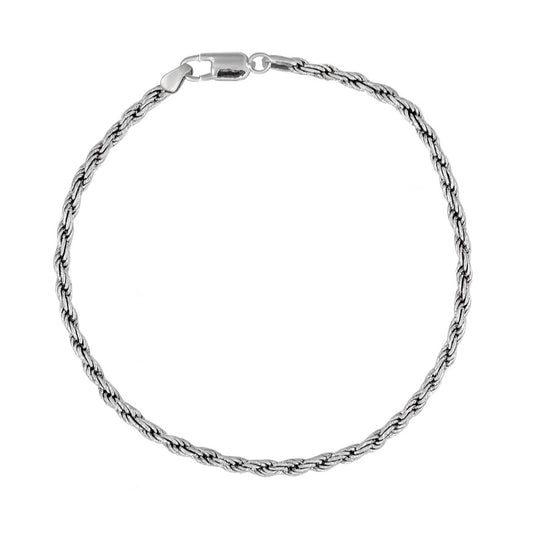 Rhodium Plated 2.9mm Diamond-Cut Rope Link 8" Bracelet