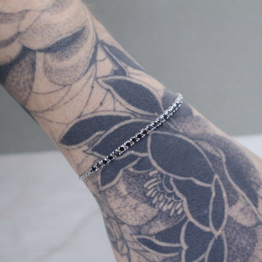 Sterling Silver Adjustable Black Diamond Bolo Bracelet