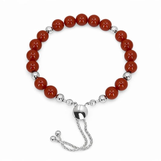 Sterling Silver Genuine Carnelian Adjustable Bolo Bracelet