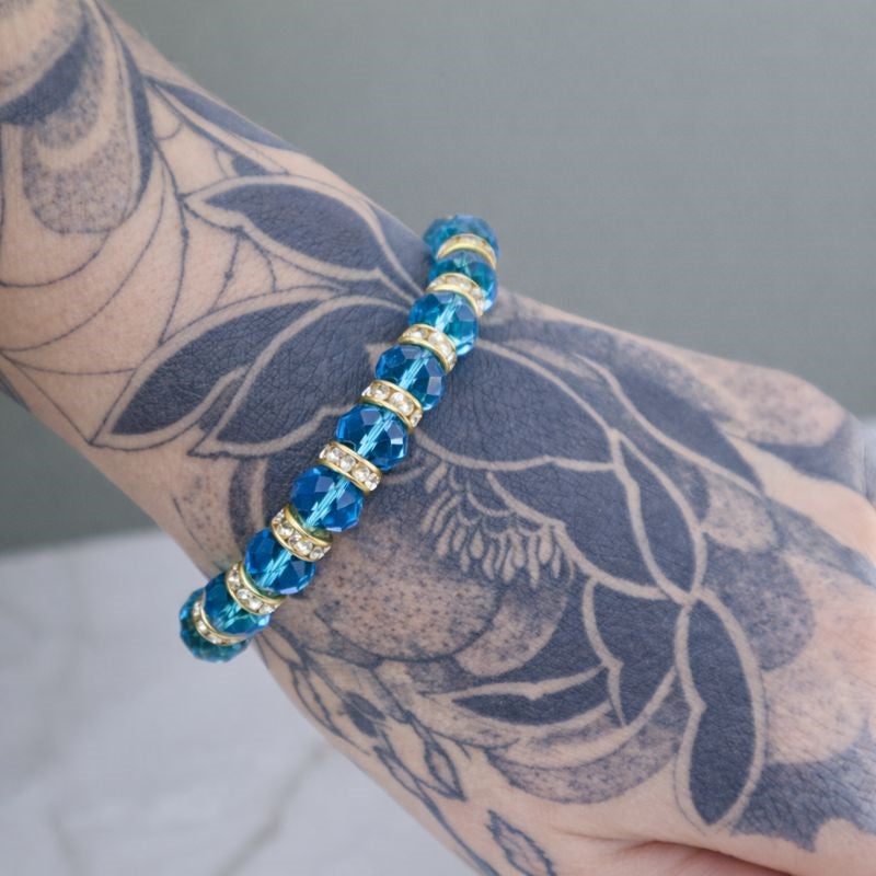 Pavé Set CZ & Blue CZ Elastic Bracelet