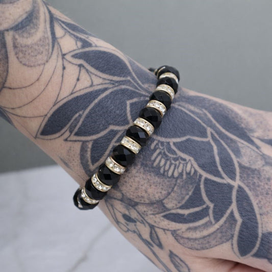 Pavé Set CZ & Black CZ Elastic Bracelet