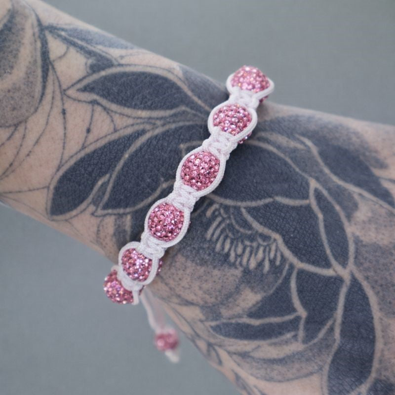 Pink & White Swarovski® Crystal Macramé Adjustable Bracelet