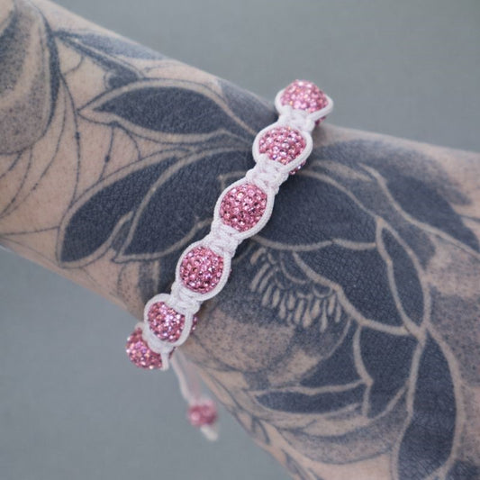 Pink & White Swarovski® Crystal Macramé Adjustable Bracelet