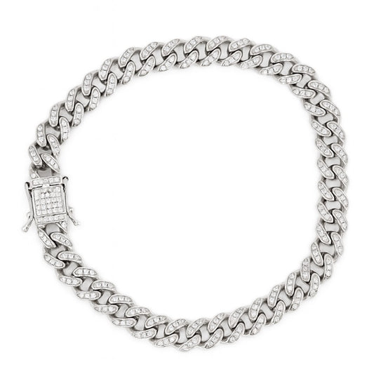 Sterling Silver 8.2mm CZ Cuban Link 9" Bracelet