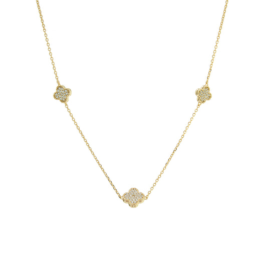 14K Gold Plated CZ Triple Clover Necklace