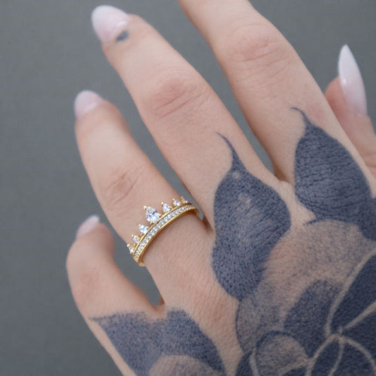 14k Gold Plated CZ Tiara Ring