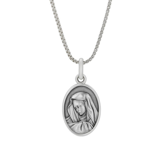 Sterling Silver Virgin Mary Box Link Chain Necklace