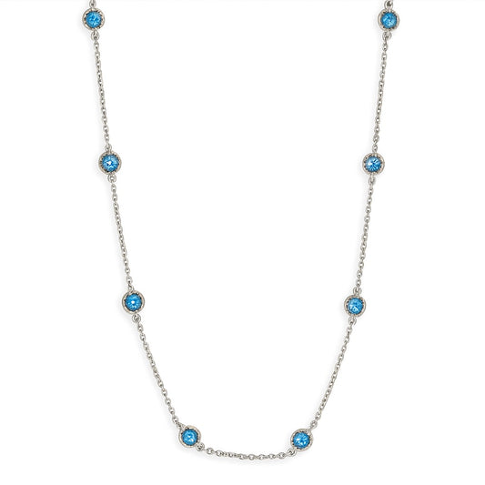Sterling Silver Bezel Set Blue Topaz Station Necklace