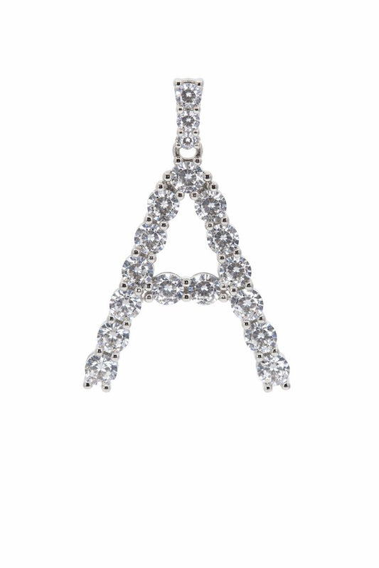 Rhodium Plated CZ Block Initial Pendant