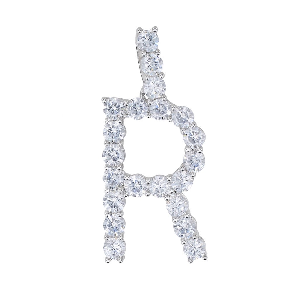 Rhodium Plated CZ Block Initial Pendant