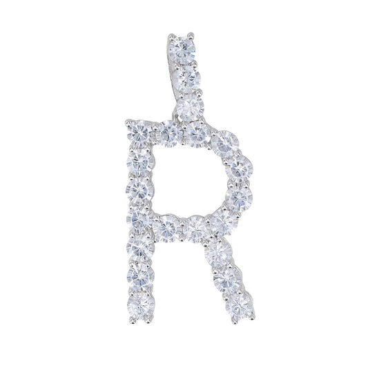 Rhodium Plated CZ Block Initial Pendant