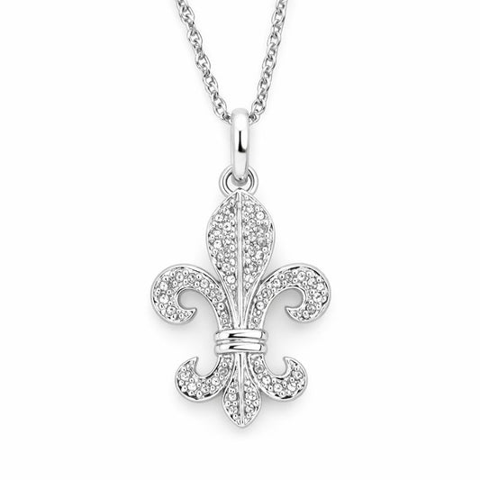 Sterling Silver Diamond Fleur-de-Lis Pendant Necklace