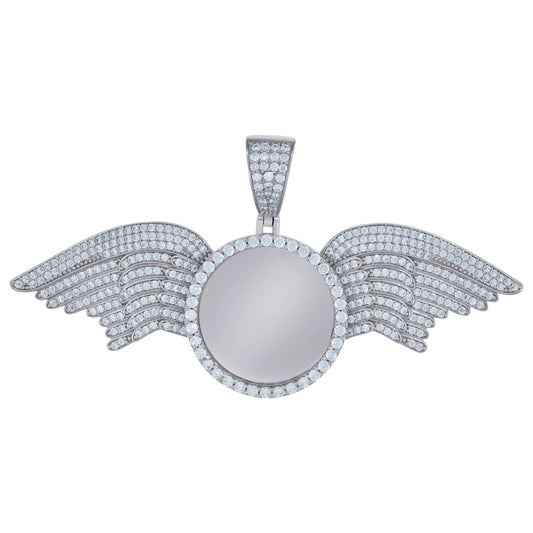 Sterling SIlver CZ Winged Circle Photo Pendant