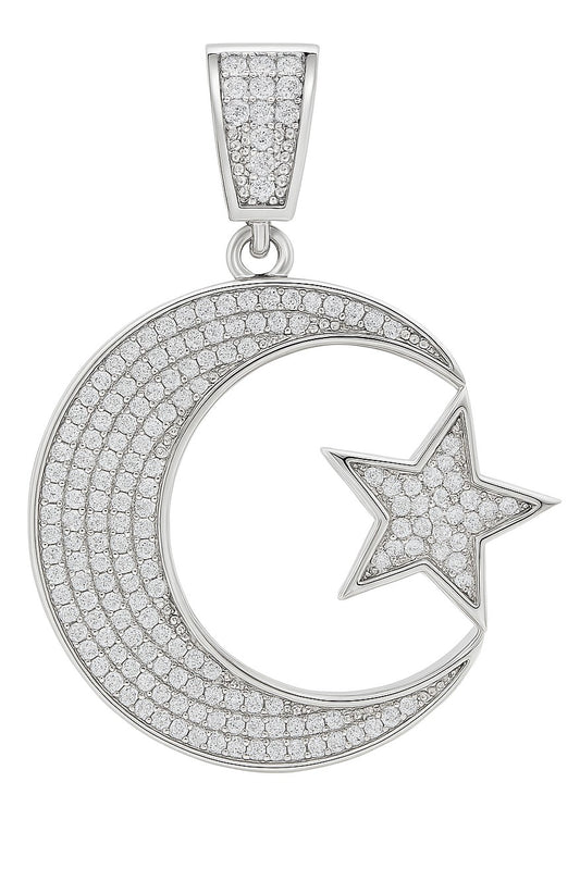 Sterling Silver CZ Moon & Star Pendant