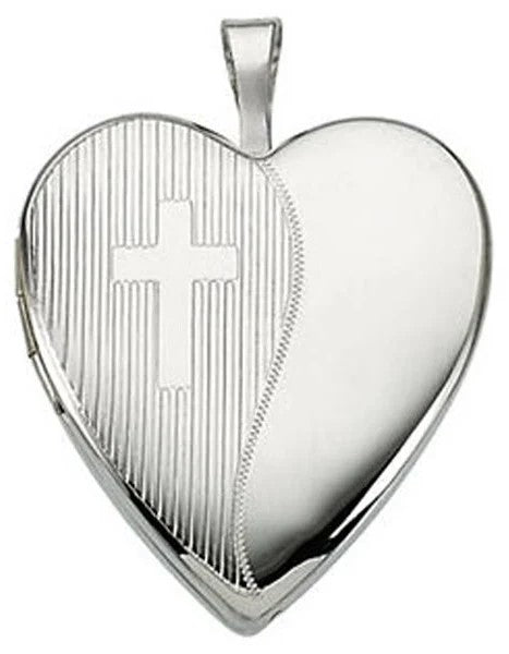 Rhodium Plated Heart W/ Cross Locket Pendant