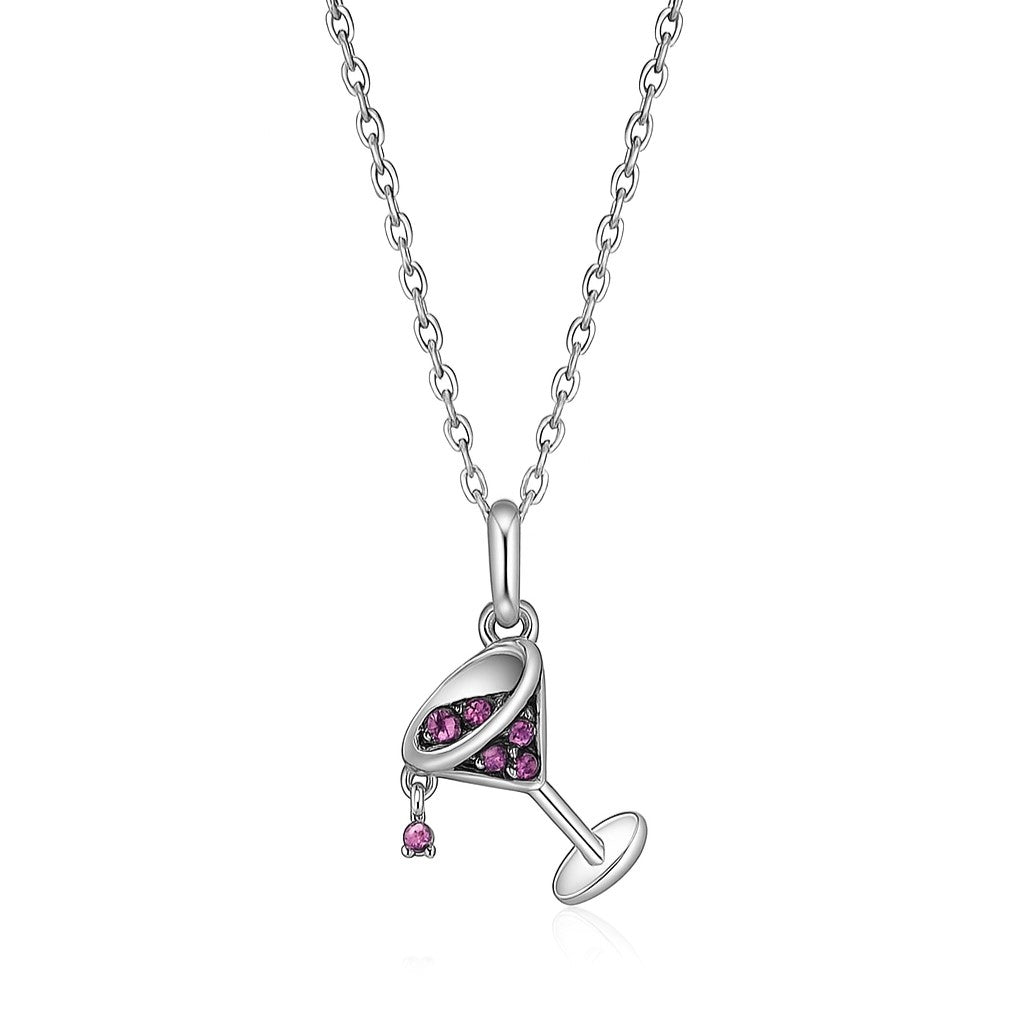 Sterling Silver Pink CZ Martini Glass Necklace