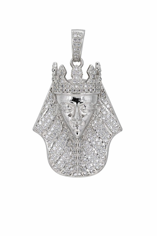 Rhodium Plated CZ King Tut Pendant
