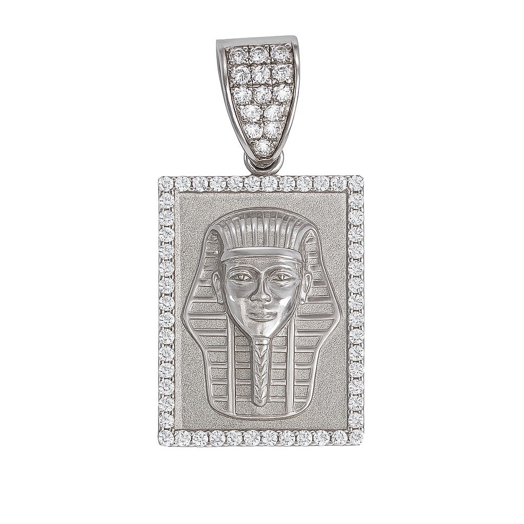 Sterling Silver CZ King Tut Plate Pendant