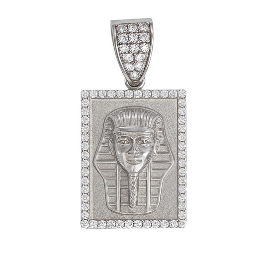 Sterling Silver CZ King Tut Plate Pendant