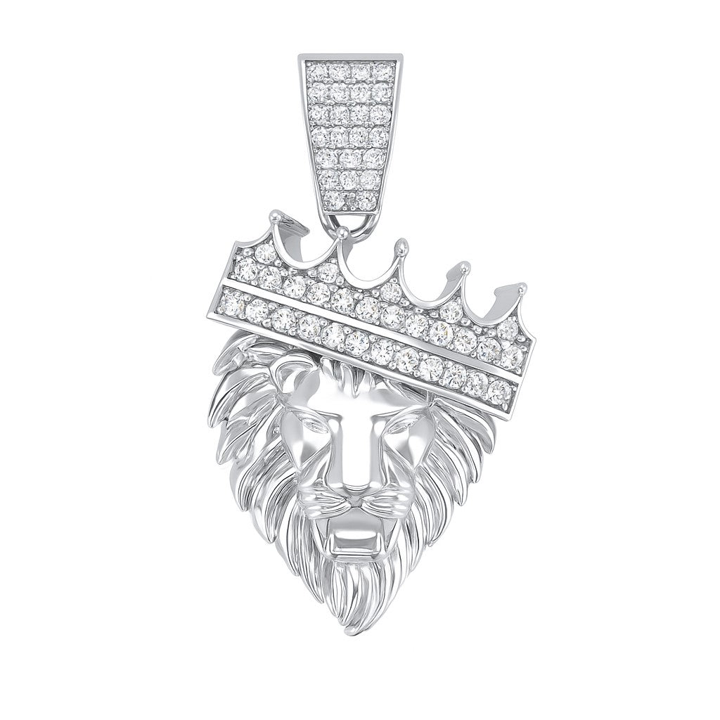 Sterling Silver CZ Crowned Lion Pendant