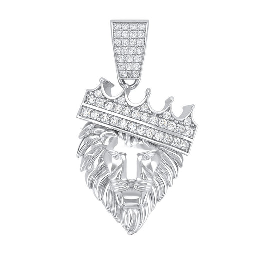 Sterling Silver CZ Crowned Lion Pendant
