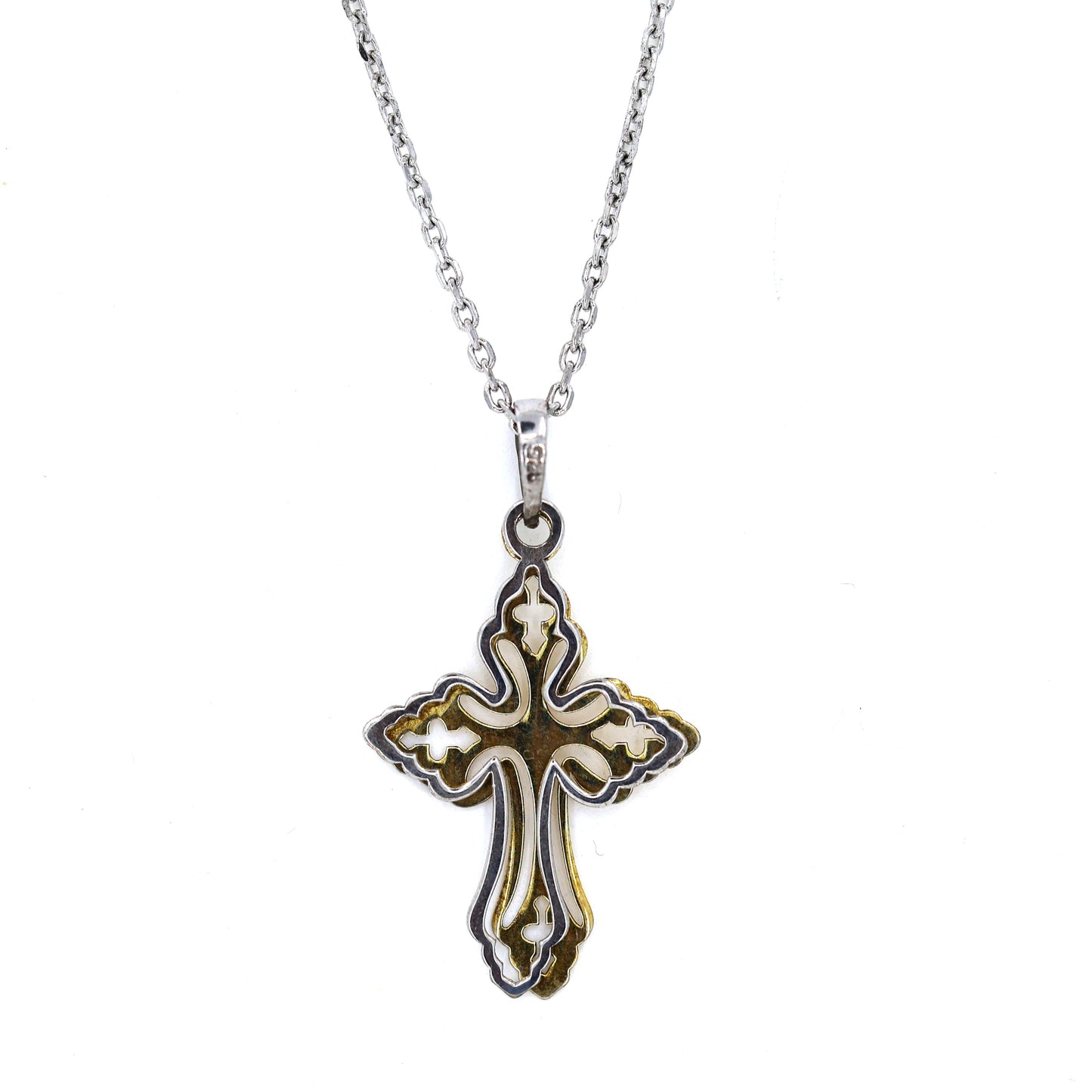 Sterling Silver 14K Gold Plated Two-Toned Cross Necklace
