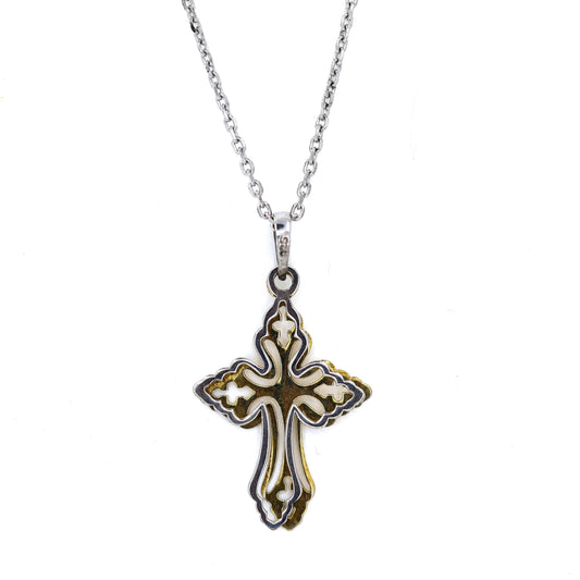 Sterling Silver 14K Gold Plated Two-Toned Cross Necklace