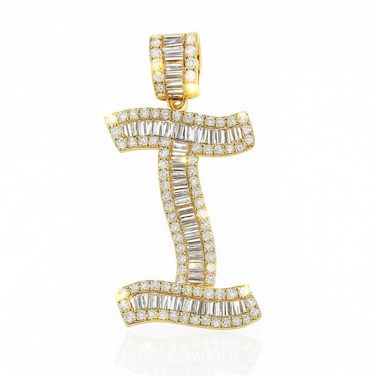 14K Gold Plated CZ Initial “I” Pendant