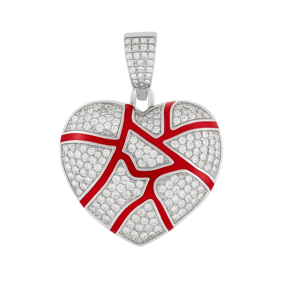 Rhodium Plated Red Enamel CZ Heart Pendant
