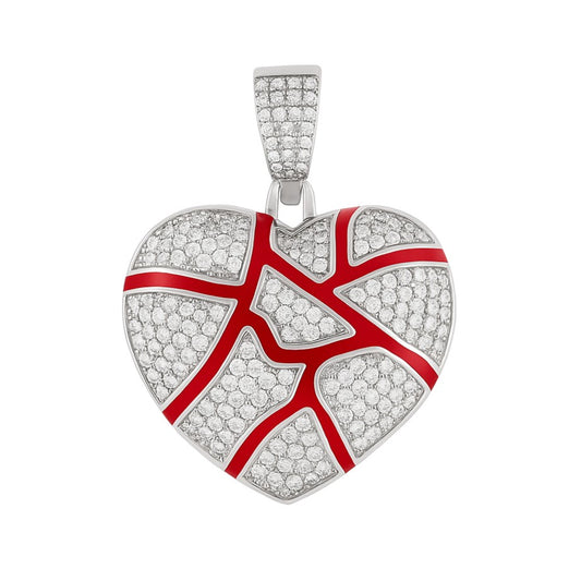 Rhodium Plated Red Enamel CZ Heart Pendant