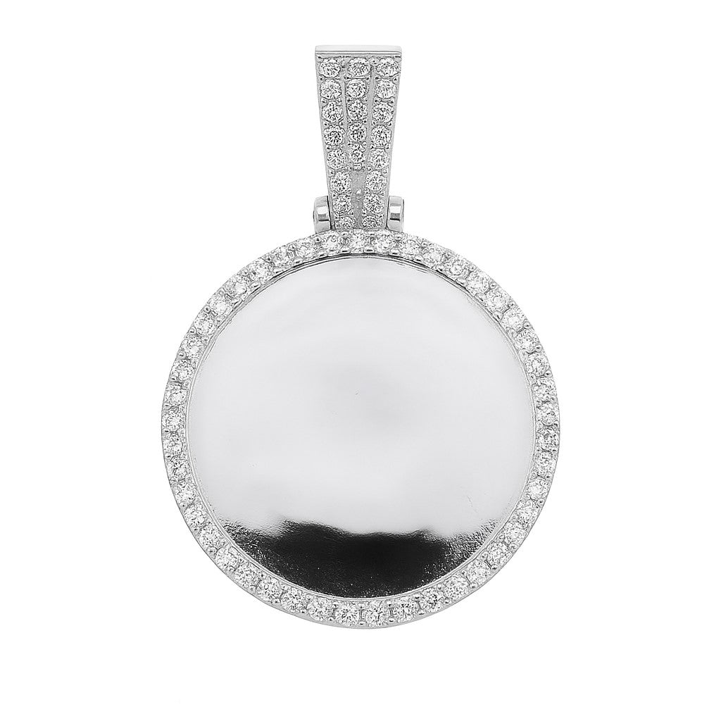 Sterling Silver CZ Round Engravable Pendant
