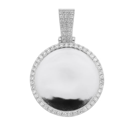Sterling Silver CZ Round Engravable Pendant