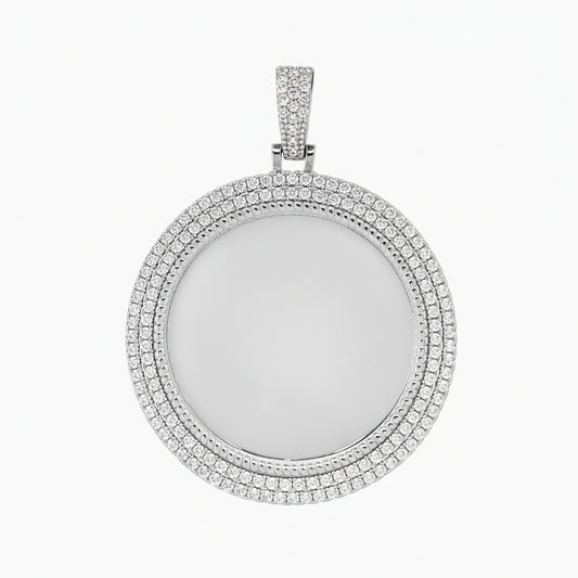 Rhodium Plated CZ Engravable Circle Pendant