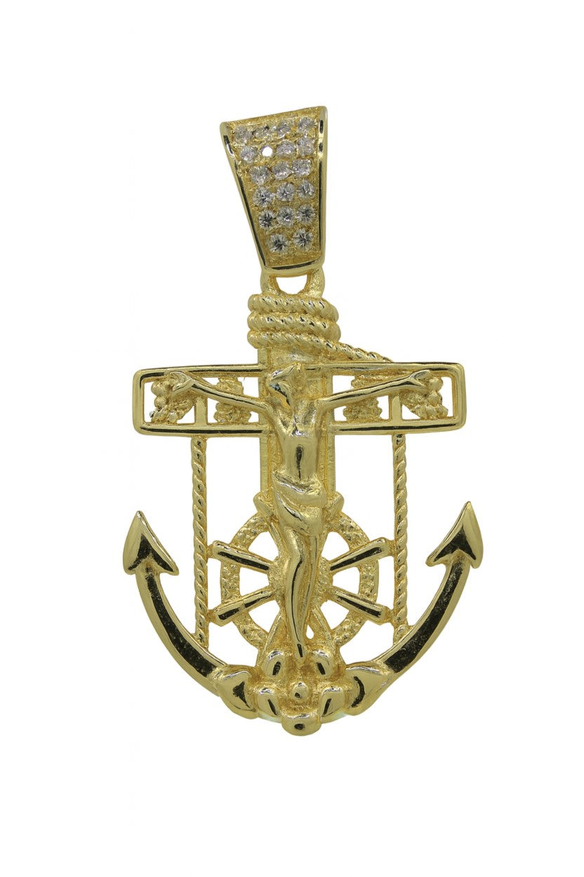 Gold Plated CZ Mariner Cross Pendant