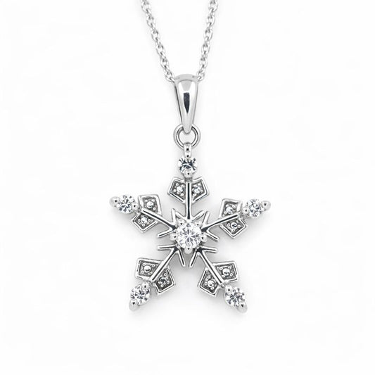 Sterling Silver Aquamarine Diamond Accent Snowflake Pendant Necklace
