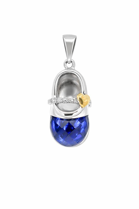 Sterling Silver Sapphire & Diamond Baby Shoe Pendant