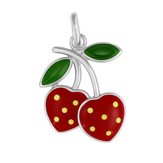 Sterling Silver Enamel Two Strawberry Pendant