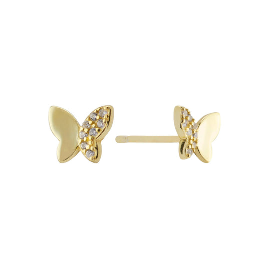 14K Gold Plated CZ Butterfly Stud Earrings