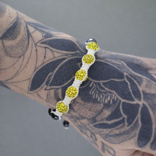 Yellow Swarovski® Crystal & Hematite Bead Macramé Adjustable Bracelet