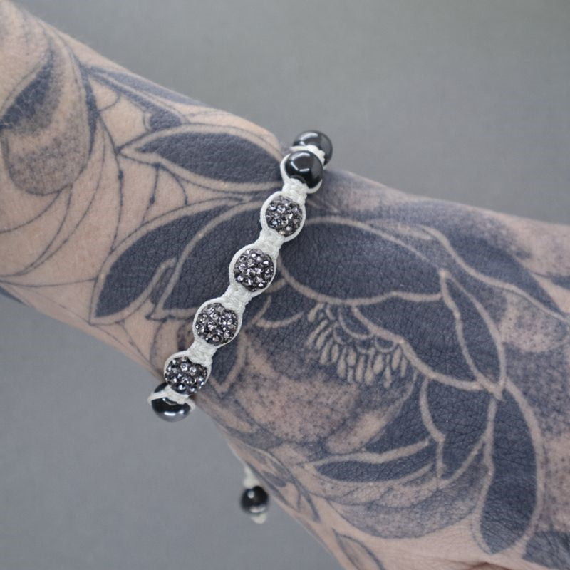 Grey Swarovski® Crystal & Hematite Bead Macramé Adjustable Bracelet