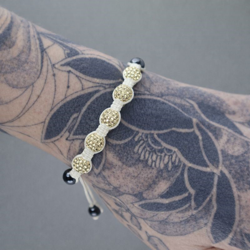 Gold Swarovski® Crystal & Hematite Bead Macramé Adjustable Bracelet