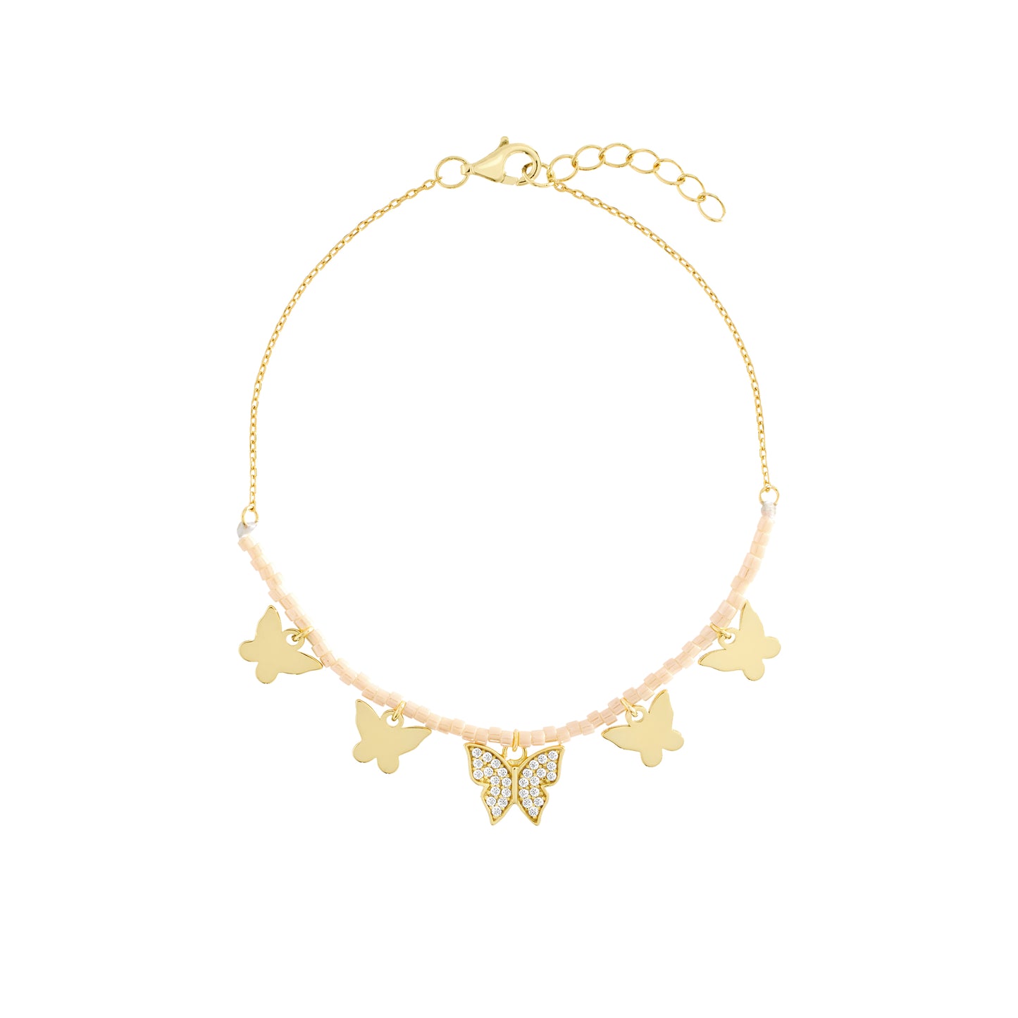 14K Gold Plated CZ Butterfly Bead Bracelet