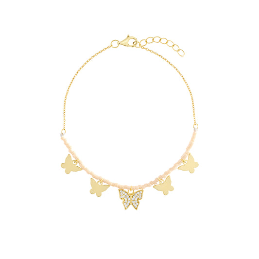 14K Gold Plated CZ Butterfly Bead Bracelet