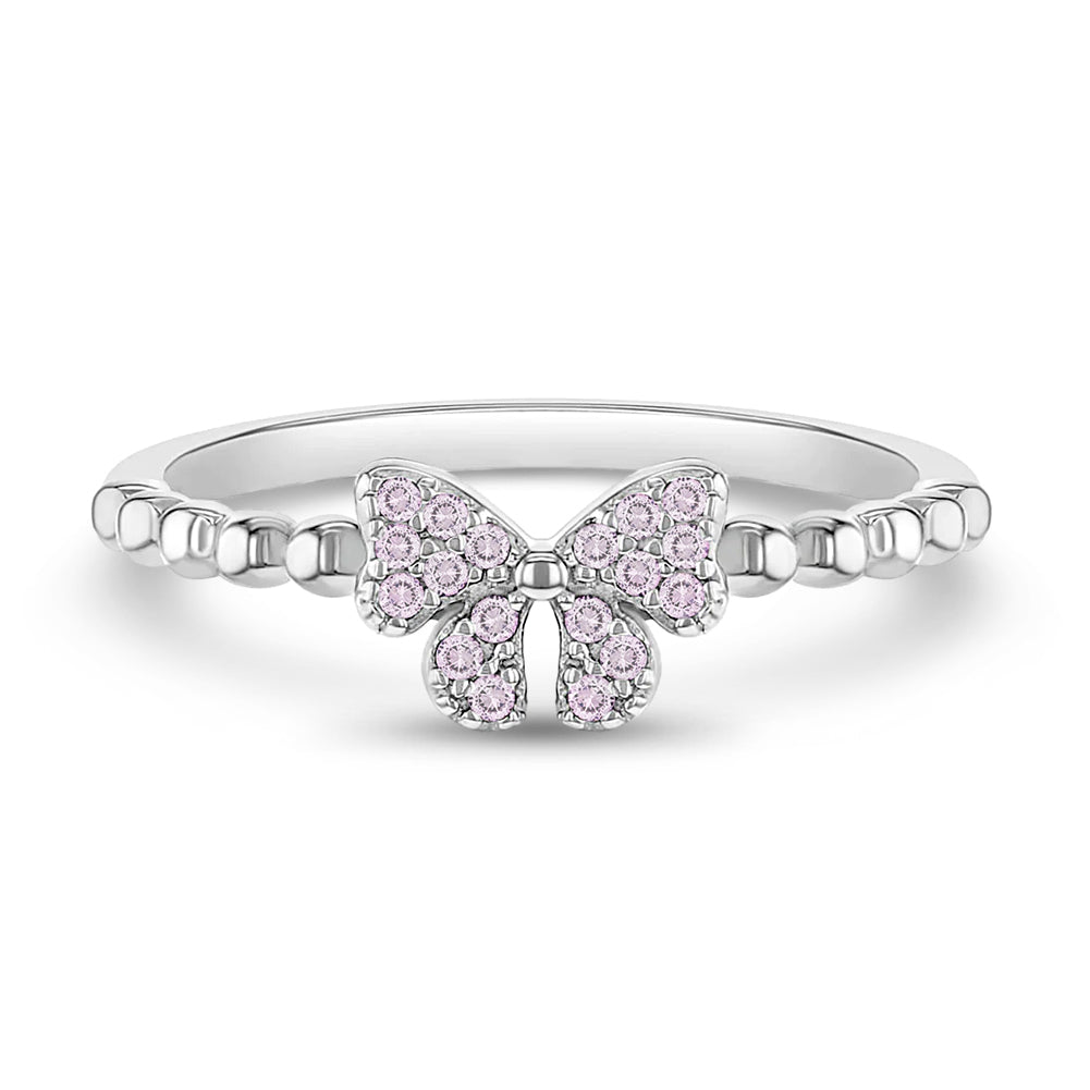 Sterling Silver Pink CZ Bow Children's Ring